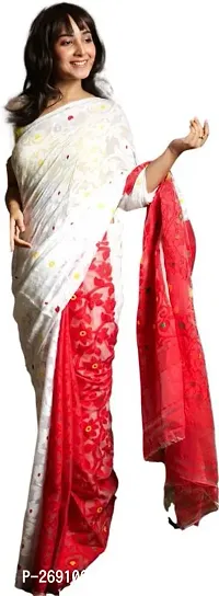 Stylish Cotton Blend Saree With Blouse Piece For Women-thumb0