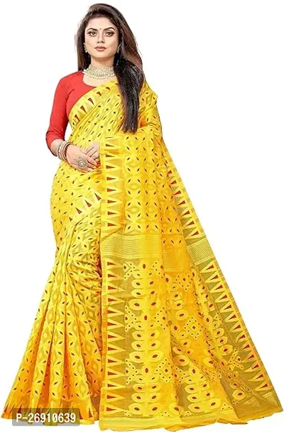 Stylish Cotton Blend Saree With Blouse Piece For Women-thumb0