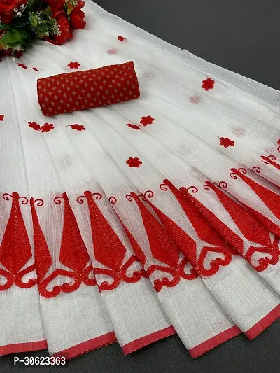 Stylish Chanderi Cotton Embroidery Work Saree-thumb0