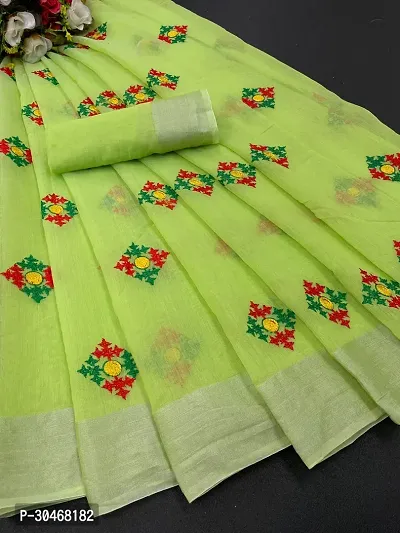 Stylish Chanderi Cotton Embroidery Work Saree