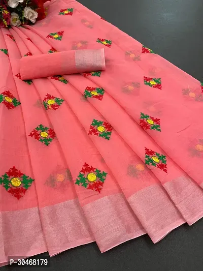 Stylish Chanderi Cotton Embroidery Work Saree