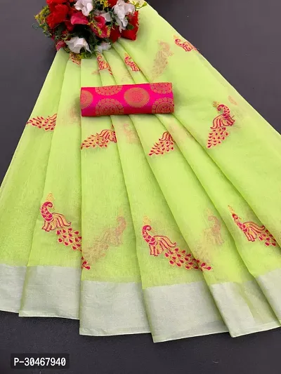 Stylish Chanderi Cotton Embroidery Work Saree-thumb0