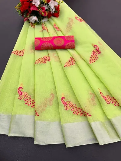 Chanderi Cotton Embroidered Saree with Blouse piece