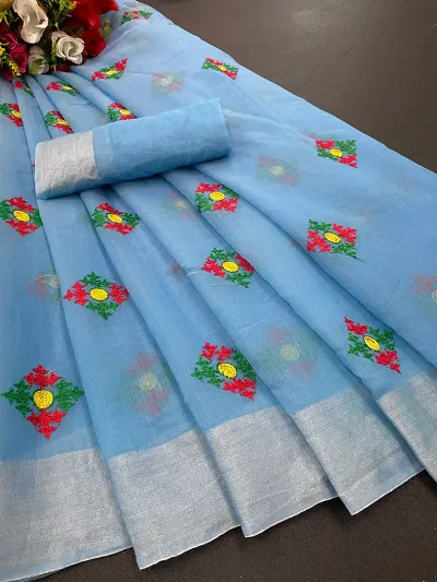 Stylish Chanderi Embroidery Work Saree