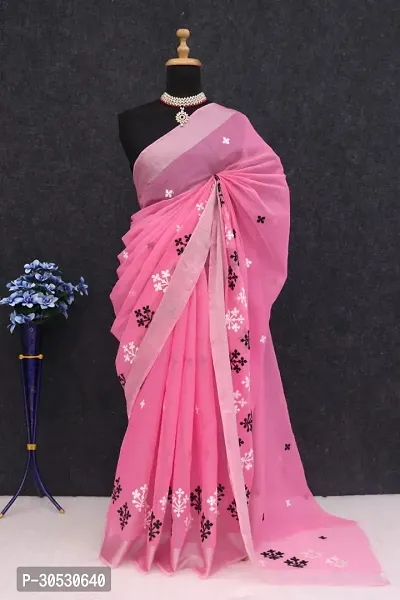 Stylish Chanderi Cotton Embroidery Work Saree-thumb2