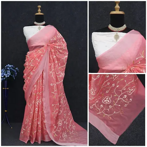 Chanderi Cotton Embroidered Saree with Blouse Piece