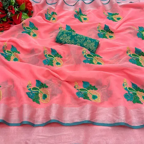 Chanderi Cotton Embroidered Sarees with Blouse piece