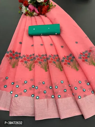 Stylish Chanderi Cotton Embroidery Work Saree