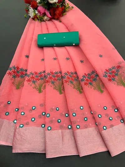 Stylish Chanderi Embroidery Work Saree