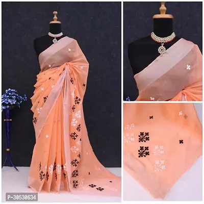 Stylish Chanderi Cotton Embroidery Work Saree