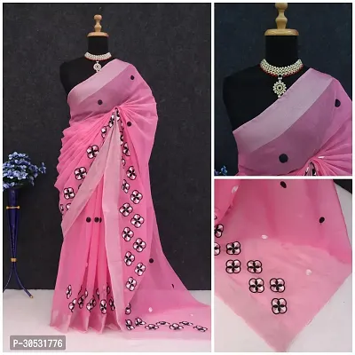 Stylish Chanderi Cotton Embroidery Work Saree-thumb0