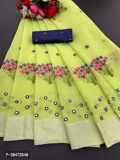 Stylish Chanderi Cotton Embroidery Work Saree-thumb0