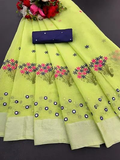 Chanderi Cotton Embroidered Saree with Blouse piece