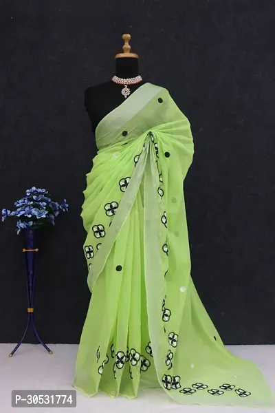 Stylish Chanderi Cotton Embroidery Work Saree-thumb2