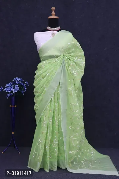 Stylish Chanderi Cotton Embroidery Work Saree-thumb2