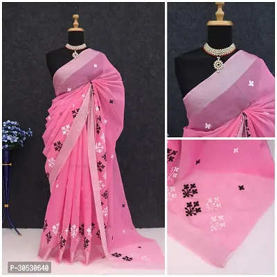 Stylish Chanderi Cotton Embroidery Work Saree