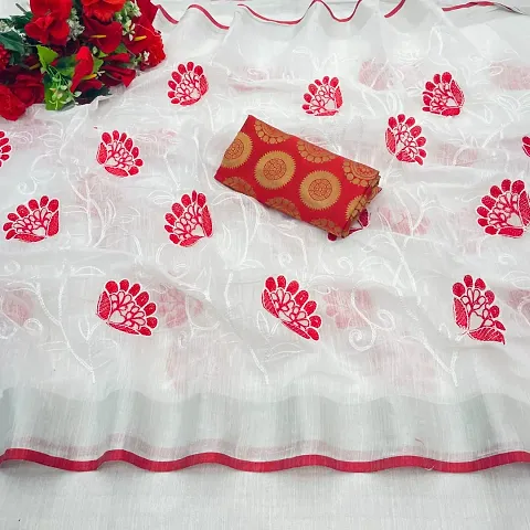 Chanderi Cotton Embroidered Saree with Blouse piece