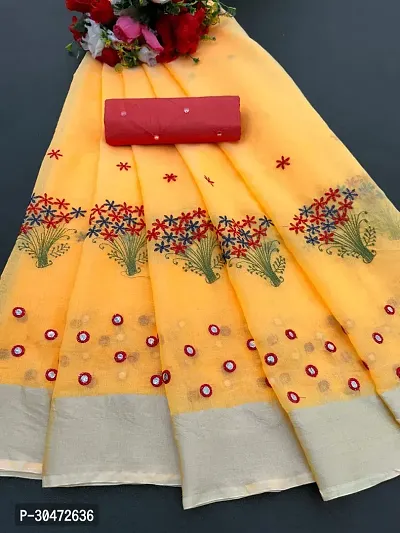 Stylish Chanderi Cotton Embroidery Work Saree