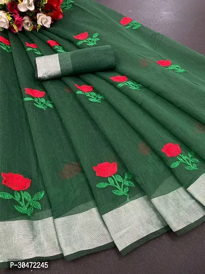 Stylish Chanderi Cotton Embroidery Work Saree