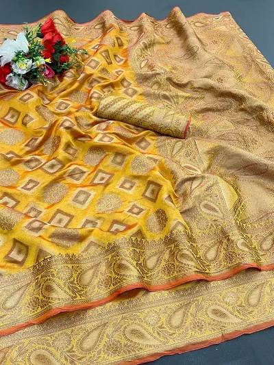 Organza Banarasi Silk Jacquard Weaving Saree with Blouse Piece