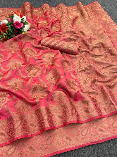 Organza Banarasi Silk Jacquard Weaving Saree with Blouse Piece