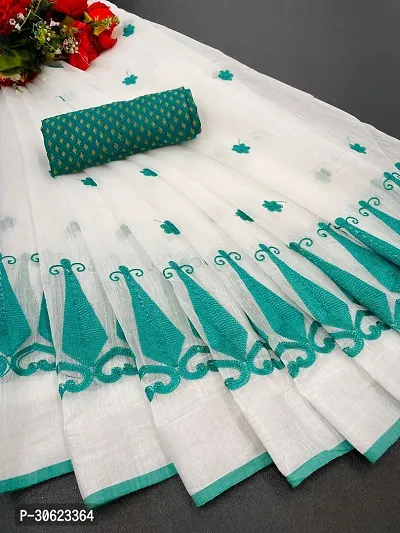 Stylish Chanderi Cotton Embroidery Work Saree-thumb0