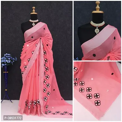 Stylish Chanderi Cotton Embroidery Work Saree