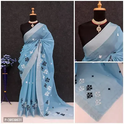 Stylish Chanderi Cotton Embroidery Work Saree-thumb0