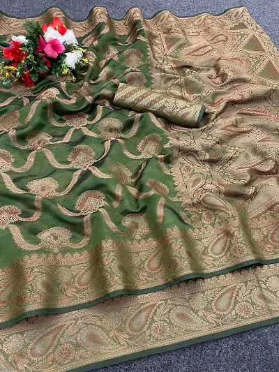 Organza Banarasi Silk Jacquard Weaving Sarees with Blouse Piece