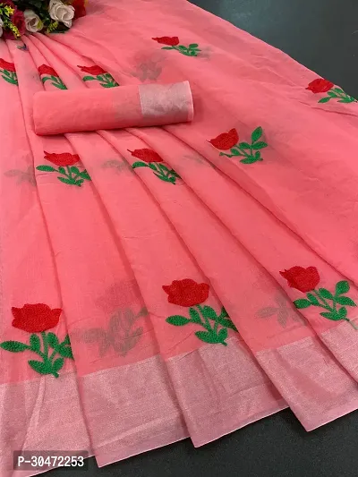 Stylish Chanderi Cotton Embroidery Work Saree-thumb0