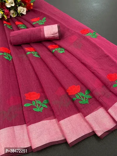 Stylish Chanderi Cotton Embroidery Work Saree-thumb0