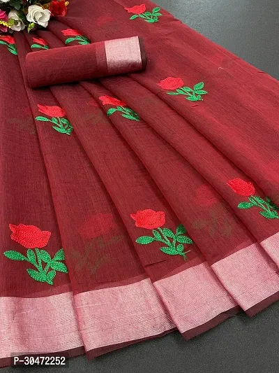 Stylish Chanderi Cotton Embroidery Work Saree