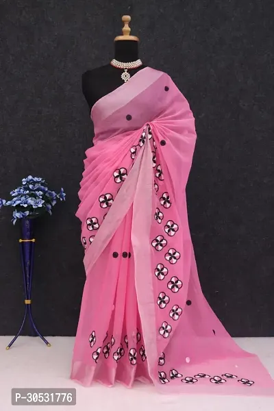 Stylish Chanderi Cotton Embroidery Work Saree-thumb2