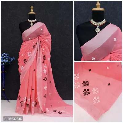 Stylish Chanderi Cotton Embroidery Work Saree