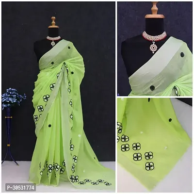 Stylish Chanderi Cotton Embroidery Work Saree-thumb0