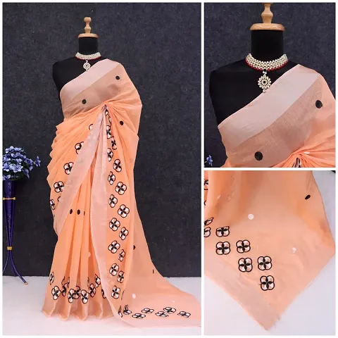 Stylish Chanderi Embroidery Work Saree