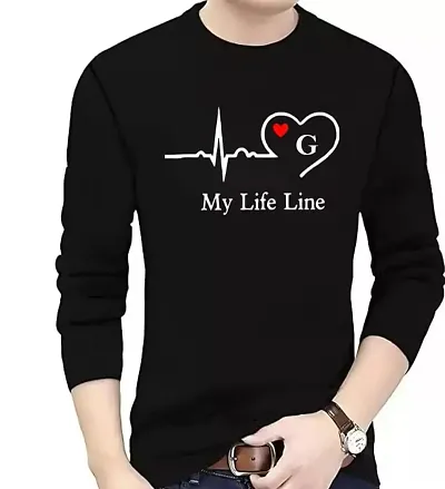 Stylish Black Printed Round Neck Full Sleeves T-Shirt For Men