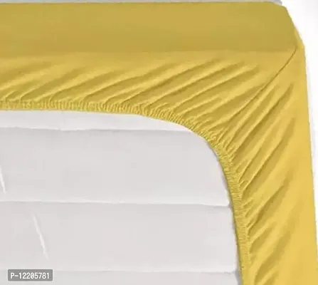 Glace Cotton Elastic Fitted 180TC Queen size Bedsheet - 78X72X6 Inch Yellow Stripe-thumb3