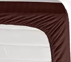 AV Trendz Elastic Fitted Glace Cotton Double-Bed Bedsheet - 78 X 72 X 6 Inch (Brown Striped) with 2 Pillow Covers for 4-5 inches Mattress-thumb2