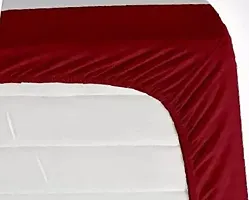 AV Trendz Elastic Fitted Glace Cotton Double-Bed Bedsheet - 78 X 72 X 6 Inch (RED Striped) with 2 Pillow Covers for 4-5 inches Mattress-thumb2