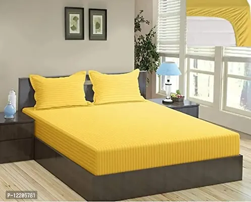 Glace Cotton Elastic Fitted 180TC Queen size Bedsheet - 78X72X6 Inch Yellow Stripe-thumb0