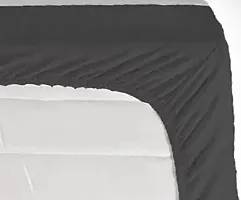 180 TC Glace Cotton Elastic Fitted Queen size Bedsheet with 2 Pillow Covers - Stripes, Black(78 X 72 X 6 Inch)-thumb2