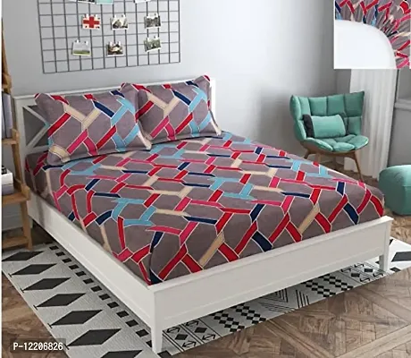 AMJSTAR California King Elastic Fitted Double-Bed Bedsheet - 84 X 78 X 10 Inch, Red Barfi-thumb0