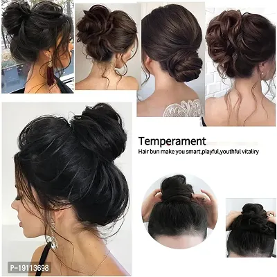 Akashkrishna Hair Bun Extensions messy hair bun Wavy Curly Messy Donut Chignons Hair Piece Wig Hairpiece 2 pcs Black-thumb4