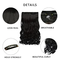 REECHO 20 1-Pack 3/4 Full Head Curly Wave Clips in on Synthetic Hair Extensions Hairpieces for Women 5 Clips 4.6 Oz per Piece - Natural Black-thumb4