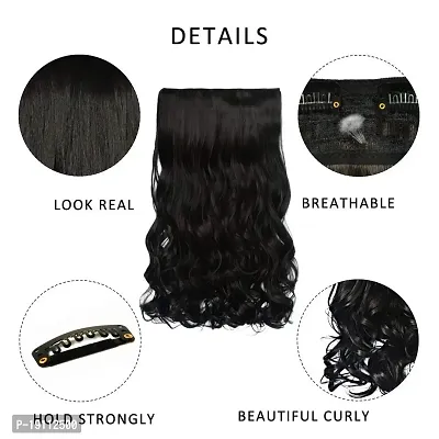 REECHO 20 1-Pack 3/4 Full Head Curly Wave Clips in on Synthetic Hair Extensions Hairpieces for Women 5 Clips 4.6 Oz per Piece - Natural Black-thumb5