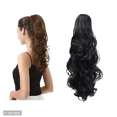 Akashkrishna 19 Inches Clip in Ponytail Hair Extensions Short Curly Synthetic Hair Piece for Women (1B_off Black)