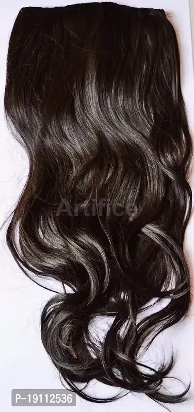 Artifice 5 Clips Wavy Hair Extension High Temperature Synthetic Fiber 26 150gm (Natural Brown)-thumb2