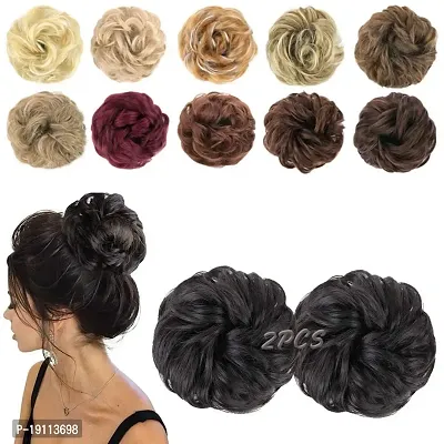 Akashkrishna Hair Bun Extensions messy hair bun Wavy Curly Messy Donut Chignons Hair Piece Wig Hairpiece 2 pcs Black-thumb0