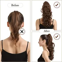 Akashkrishna 19 Inches Clip in Ponytail Hair Extensions Short Curly Synthetic Hair Piece for Women (1B_off Black)-thumb4